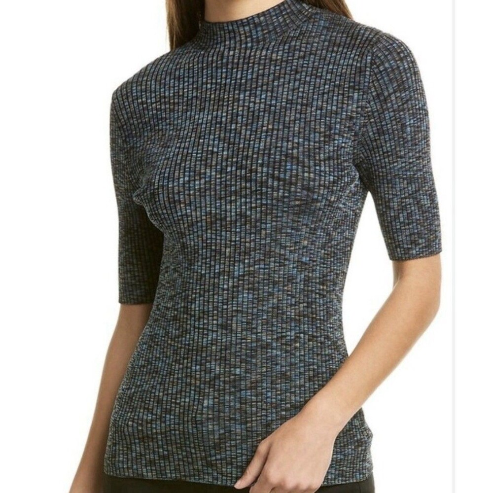 Elie Tahari Women Small Ribbed Rayon Sweater Mock Neck Space Dye Multicolor Top‎